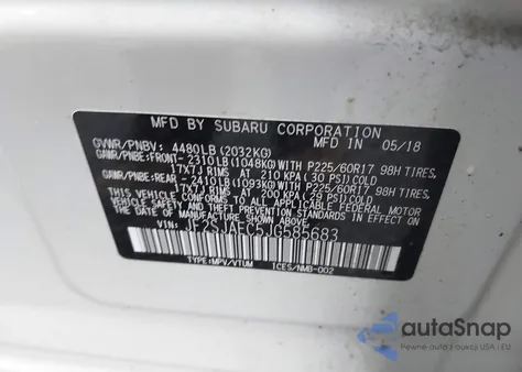 2018 Subaru Forester 2.5I Premium from USA, damaged, VIN JF2SJAEC5JG585683